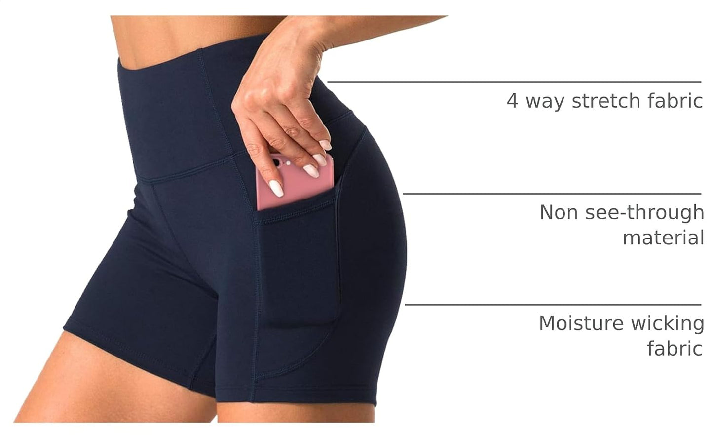 Women'S Biker Shorts with Pockets High Waisted Running Shorts | Sweat-Wicking, Quick-Drying, 4-Way Soft Stretch Fabric, Tummy Control, 2 Side Deep Pockets, Spandex Short, Workout, Pilates