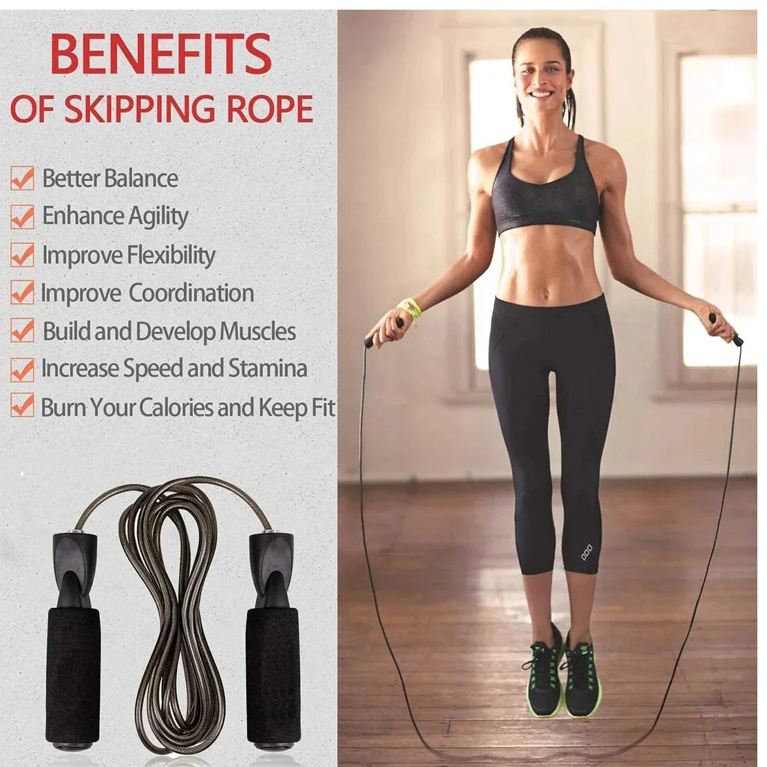 Adjustable Length Steel Wire Jump Rope Speed Skipping Workout Fitness Kids Adults Sport Portable Exercise Training Equipment